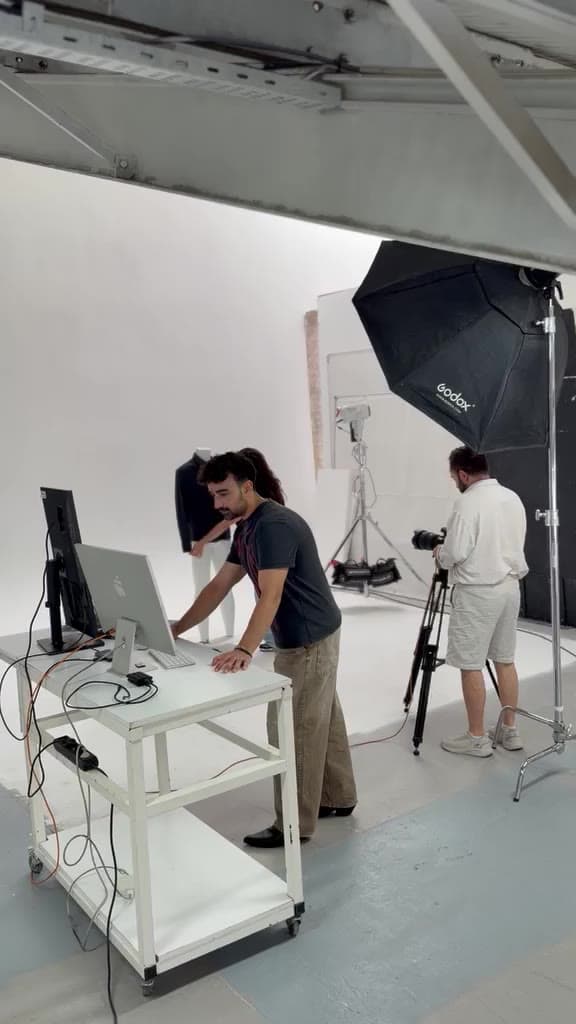 The Lørrdag team preparing for a shoot in the studio